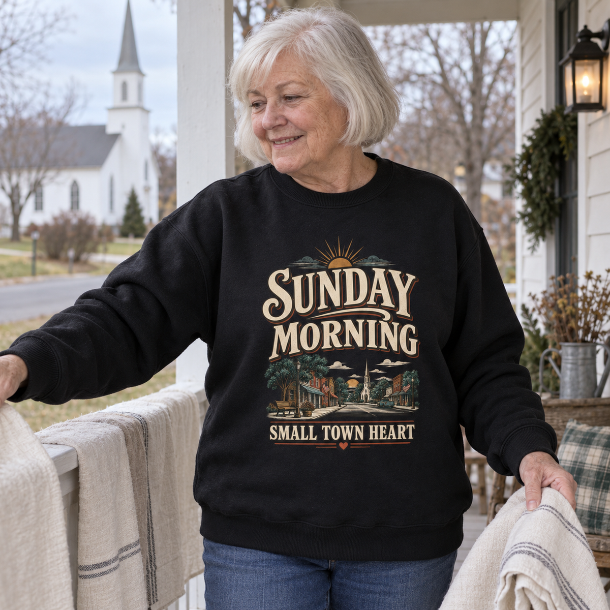 "Sunday Morning. Small Town Heart" Vintage Sweatshirt