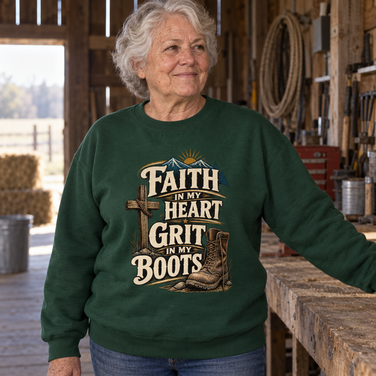"Faith In My Heart. Grit In My Boots" Vintage Sweatshirt