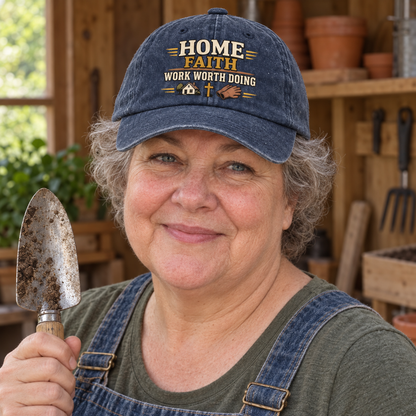 "Home Faith Work Worth Doing" Vintage Washed Cap