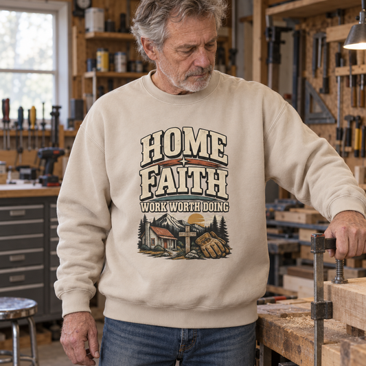 "Home Faith Work Worth Doing" Vintage Sweatshirt