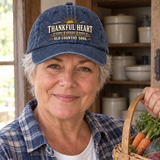 "Thankful Heart. Old Country Soul" Vintage Washed Cap