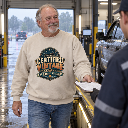 "Certified Vintage High Mileage, No Regrets" Vintage Sweatshirt