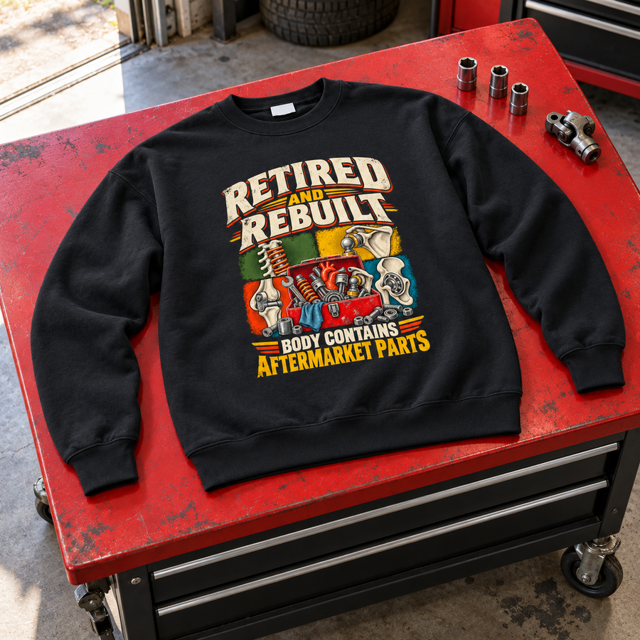 "Retired And Rebuilt. Body Contains Aftermarket Parts" Vintage Sweatshirt