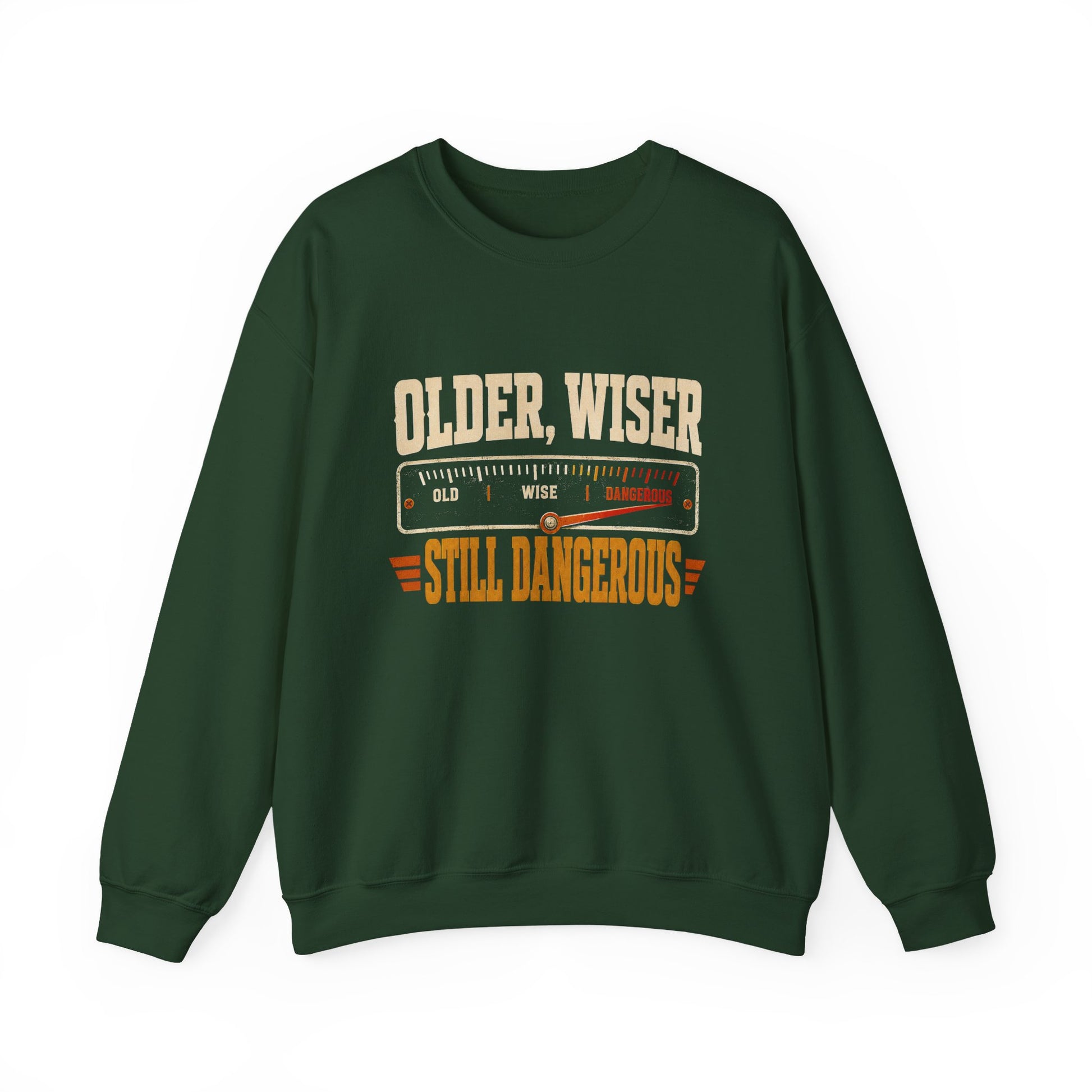 Older. Wiser. Still Dangerous sweatshirt shown in Oldmanism lifestyle product photo