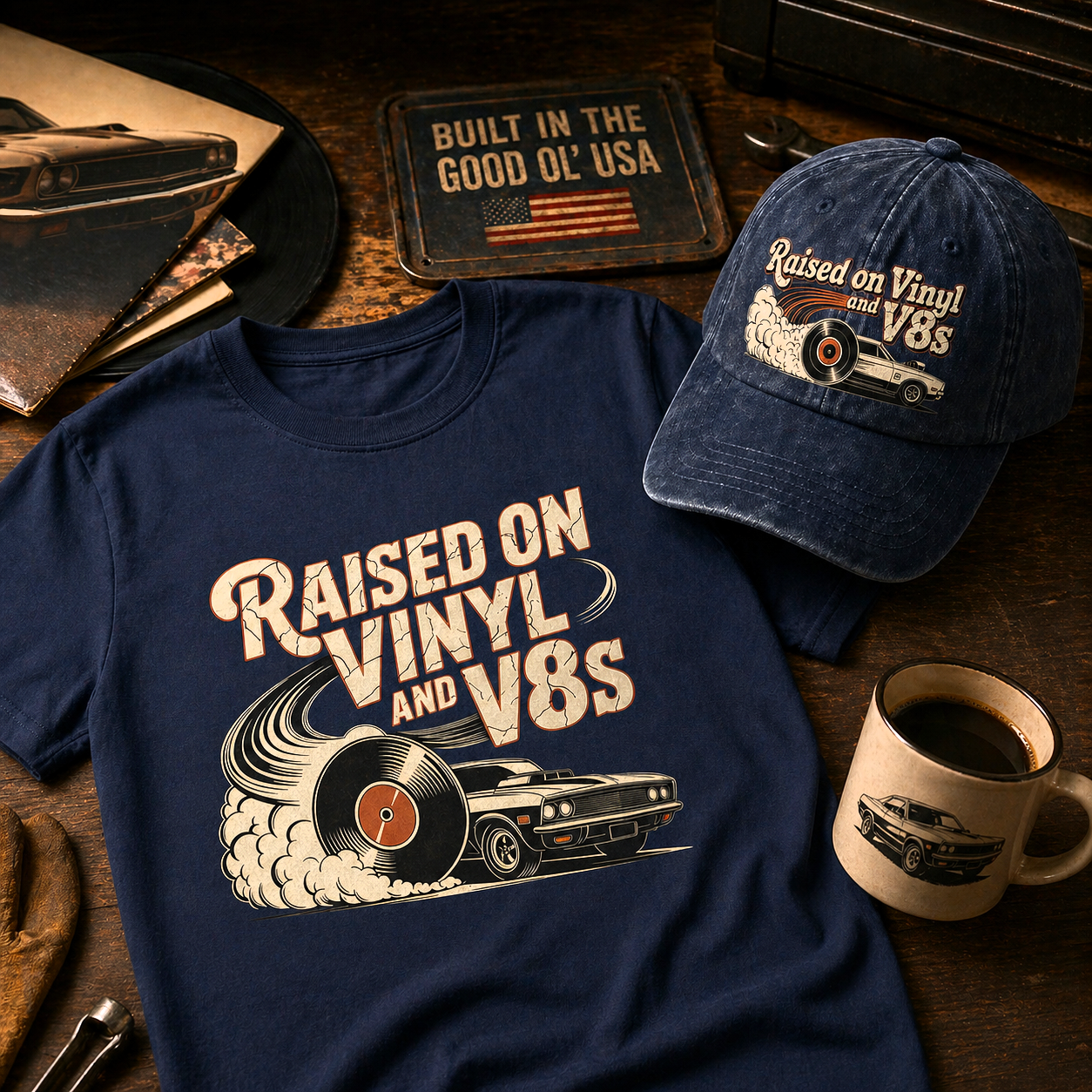 "Raised on Vinyl and V8s" Vintage T-Shirt