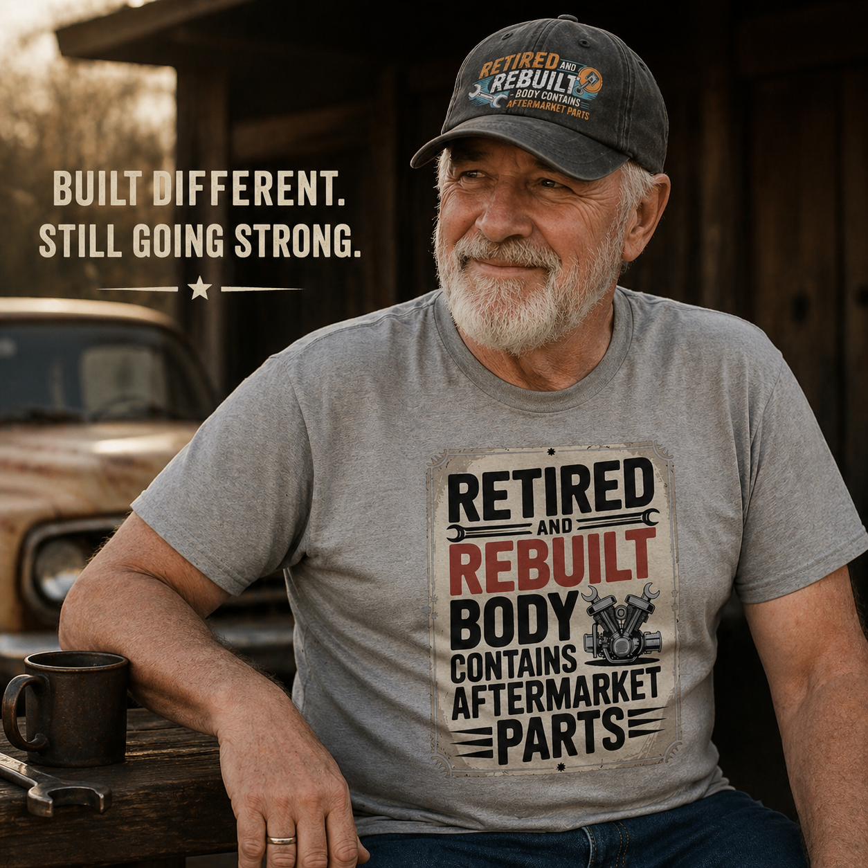"Retired and Rebuilt. Body Contains Aftermarket Parts" Vintage T-Shirt