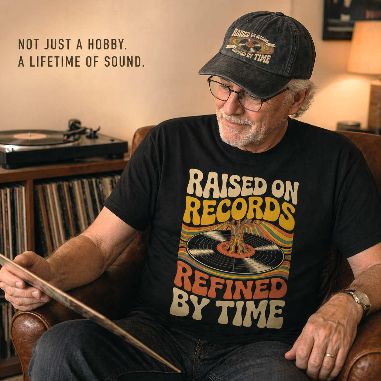 "Raised On Records. Refined By Time" Vintage T-Shirt