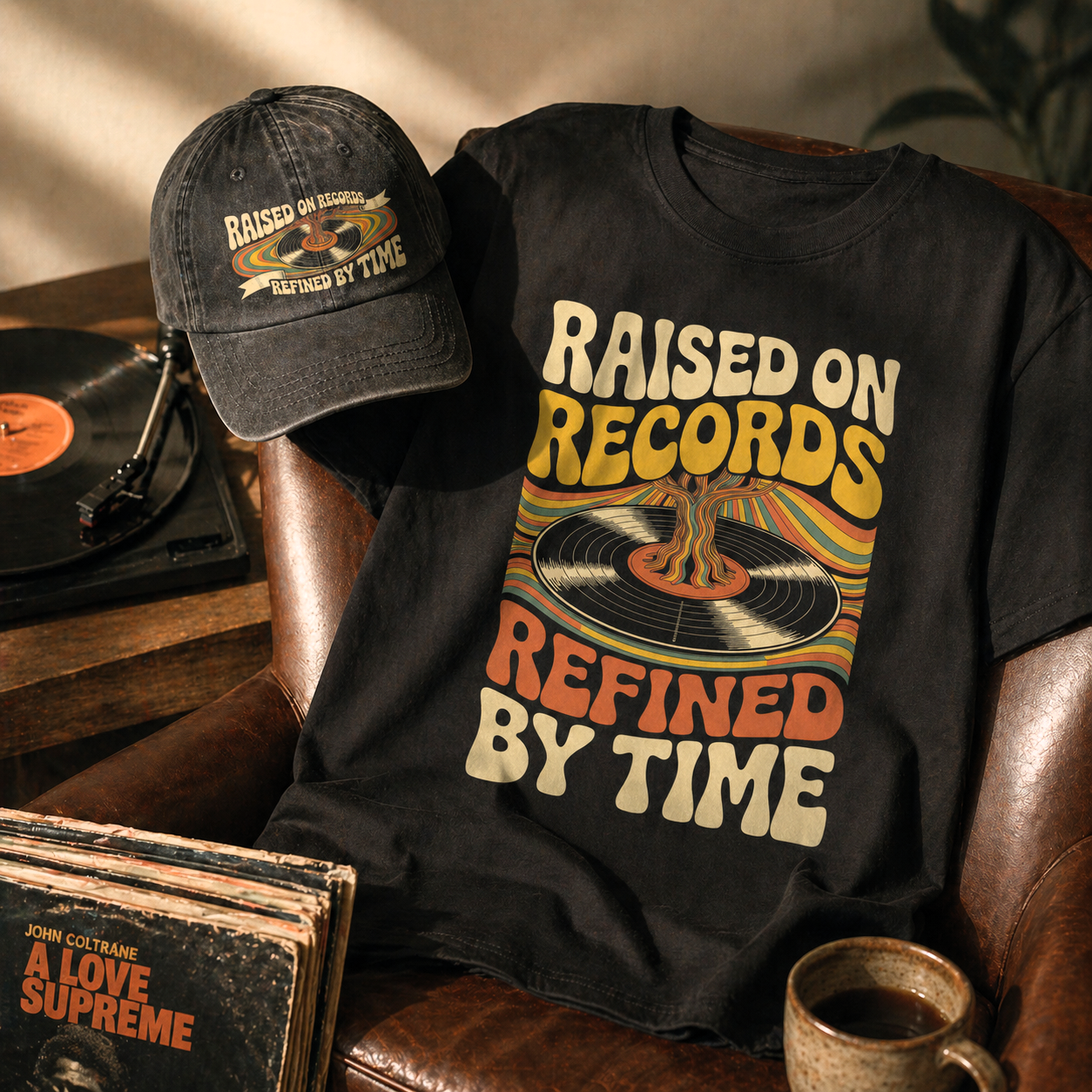 "Raised On Records. Refined By Time" Vintage T-Shirt