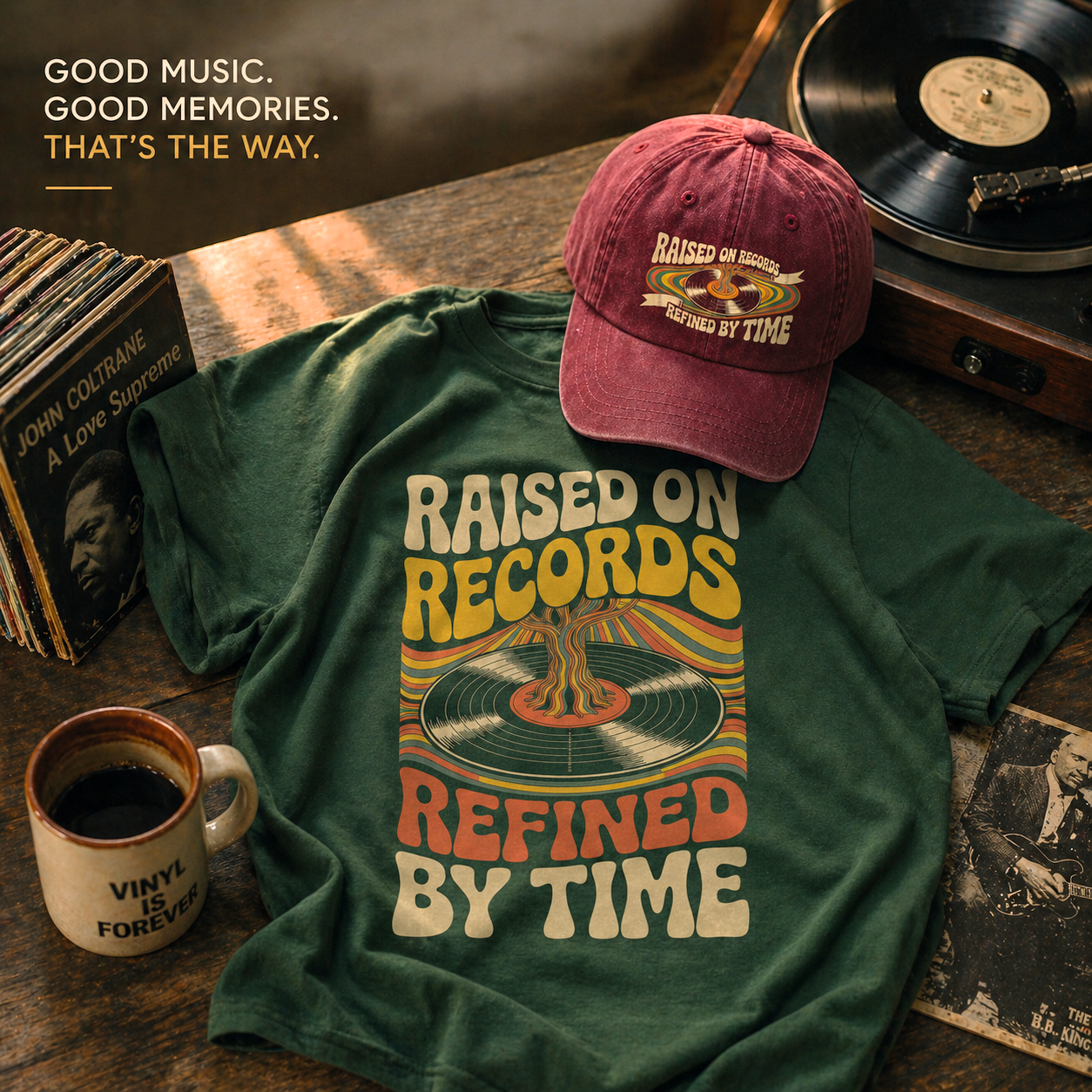 "Raised On Records. Refined By Time" Vintage T-Shirt
