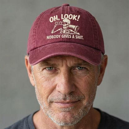 "Oh Look Nobody Gives a Sh*t" Skeleton Vintage Denim Cap