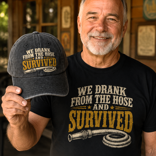"We Drank From The Hose and Survived" Vintage Washed Cap