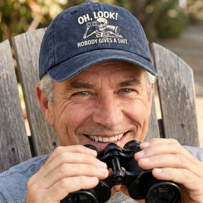 "Oh Look Nobody Gives a Sh*t" Skeleton Vintage Denim Cap