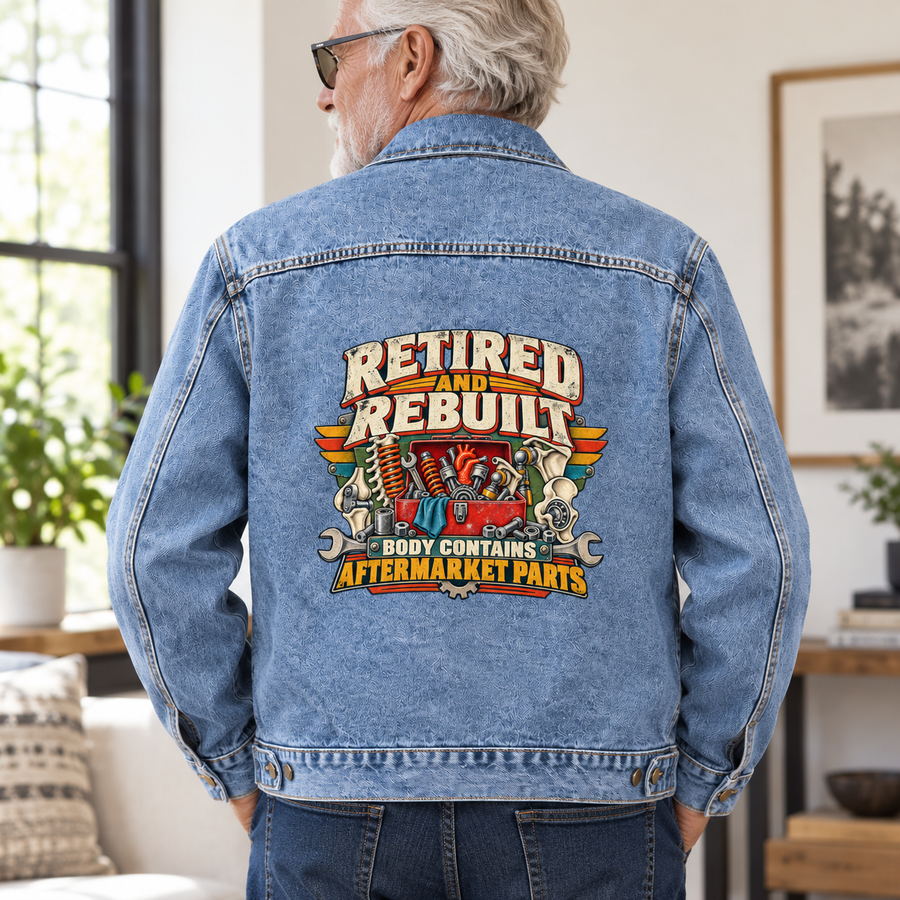 "Retired And Rebuilt. Body Contains Aftermarket Parts" Vintage Denim Jacket