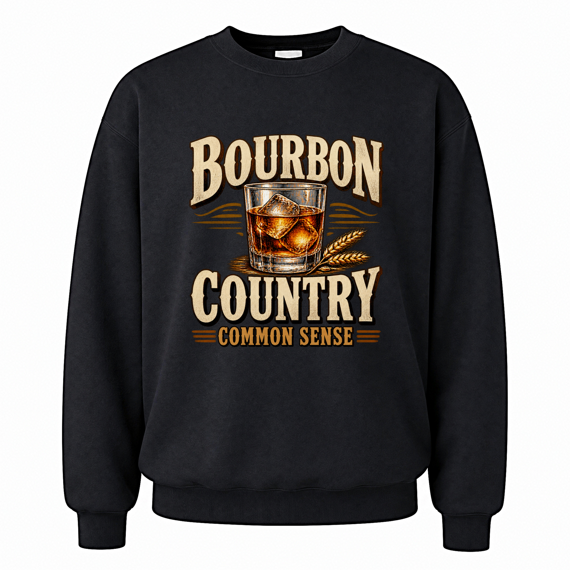 Black vintage sweatshirt with Bourbon Country Common Sense printed front design