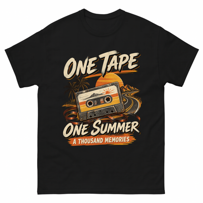 Black vintage t-shirt with One Tape One Summer A Thousand Memories printed front design