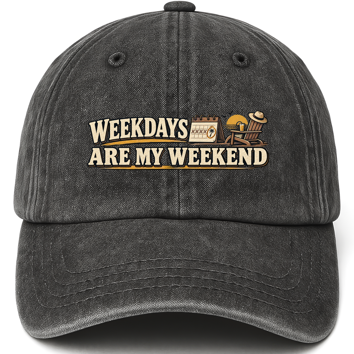 Black vintage washed cap with Weekdays Are My Weekend printed front design