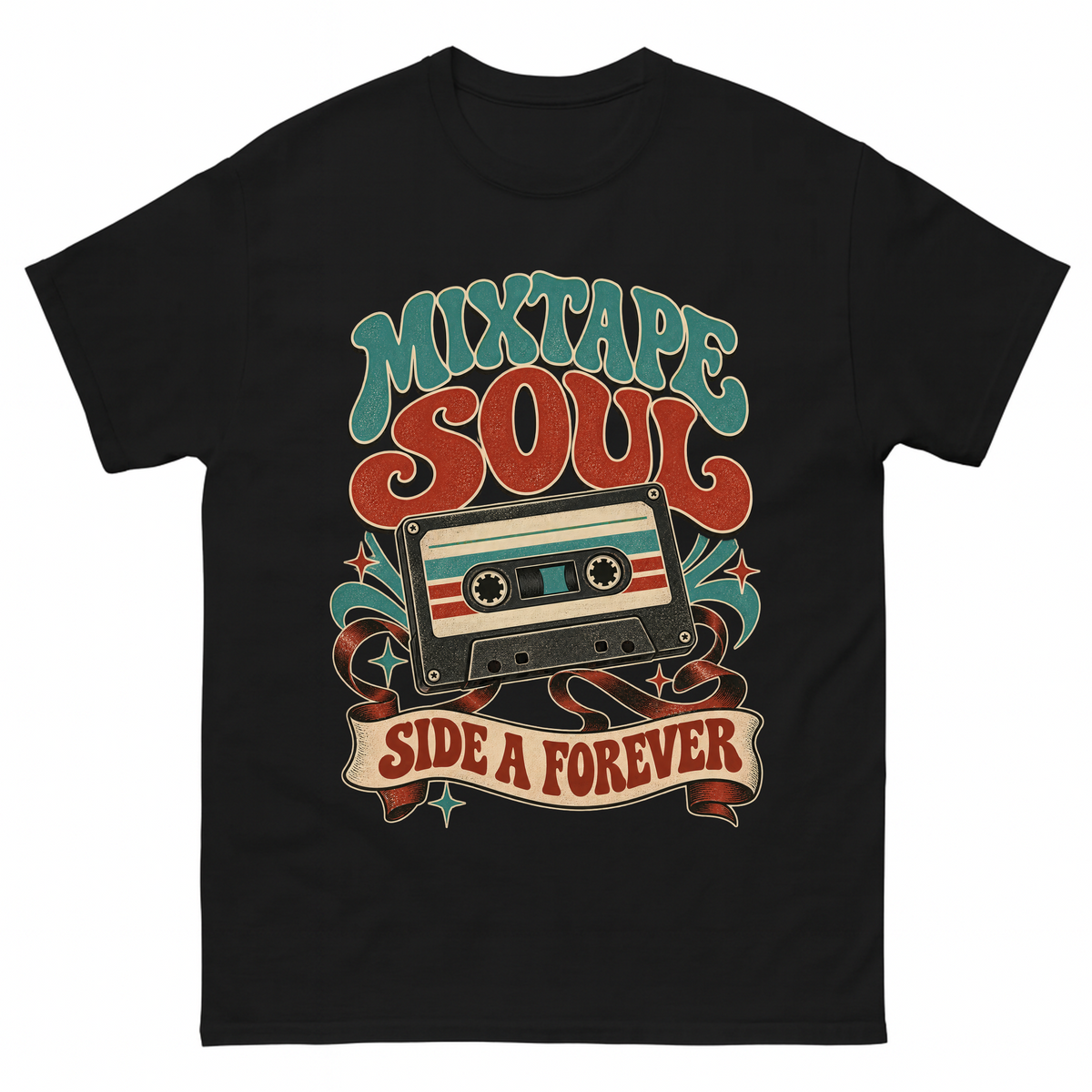 Black vintage t-shirt with Mixtape Soul Side A Forever printed front design