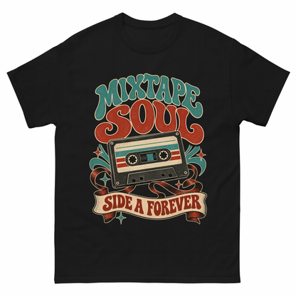 Black vintage t-shirt with Mixtape Soul Side A Forever printed front design