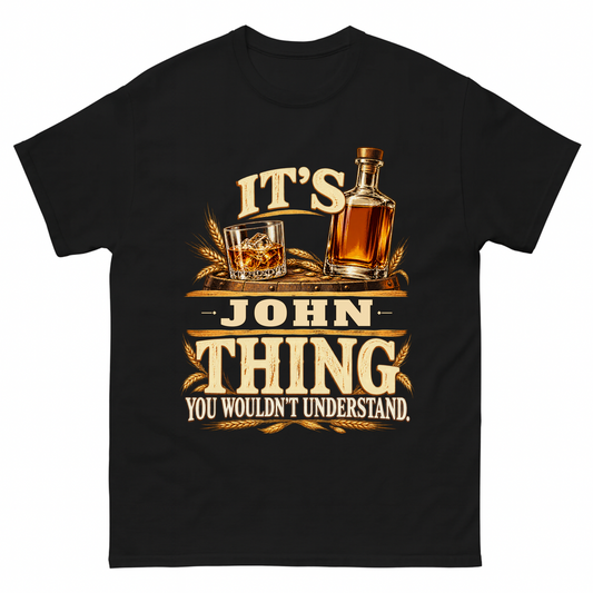 Black vintage t-shirt with It's Your Name Thing printed front design