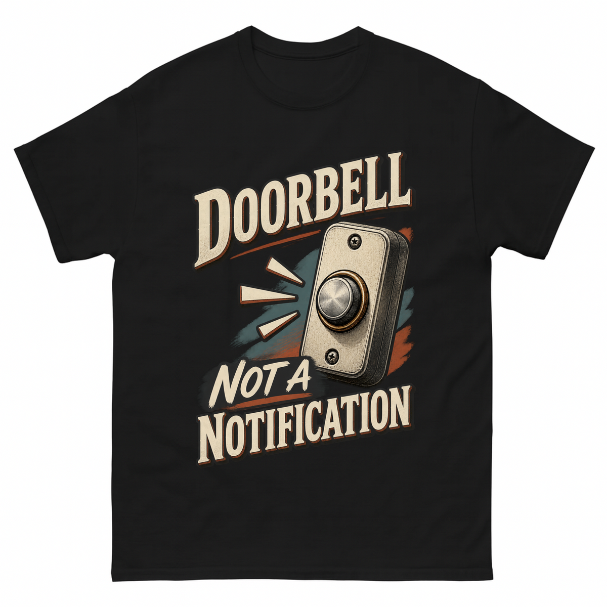Black vintage t-shirt with Doorbell. Not A Notification printed front design