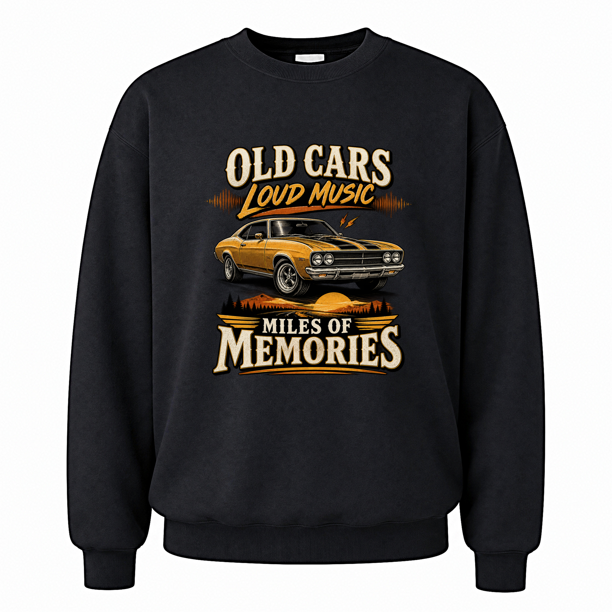 Black vintage sweatshirt with Happy Weekend! printed front design