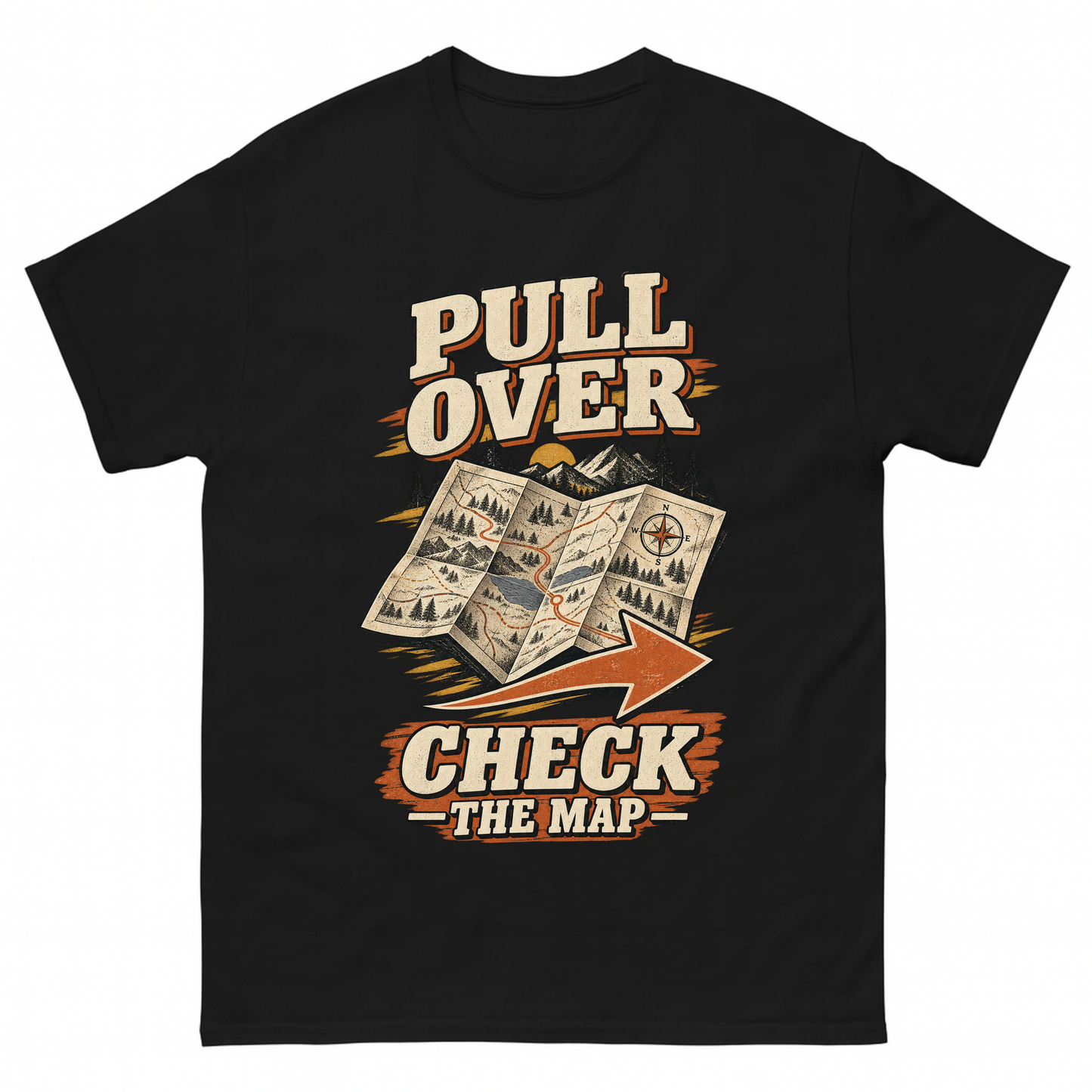 Black vintage t-shirt with Pull Over. Check The Map printed front design