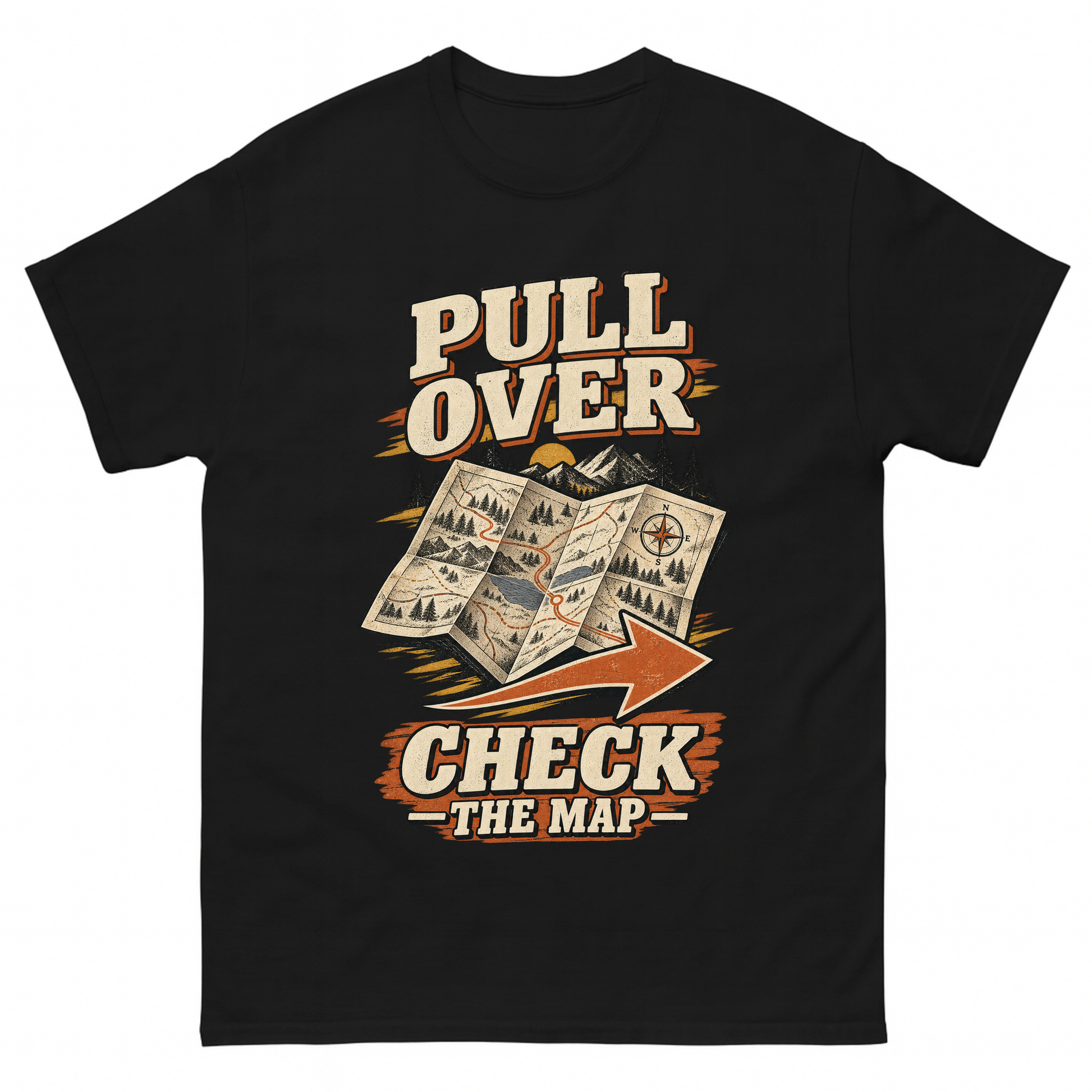 Black vintage t-shirt with Pull Over. Check The Map printed front design