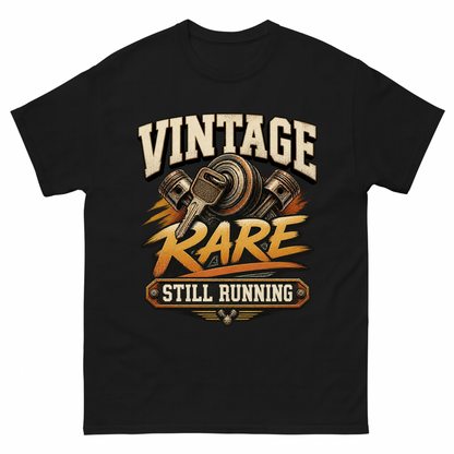 Black vintage t-shirt with Vintage Garage Still Running printed front design