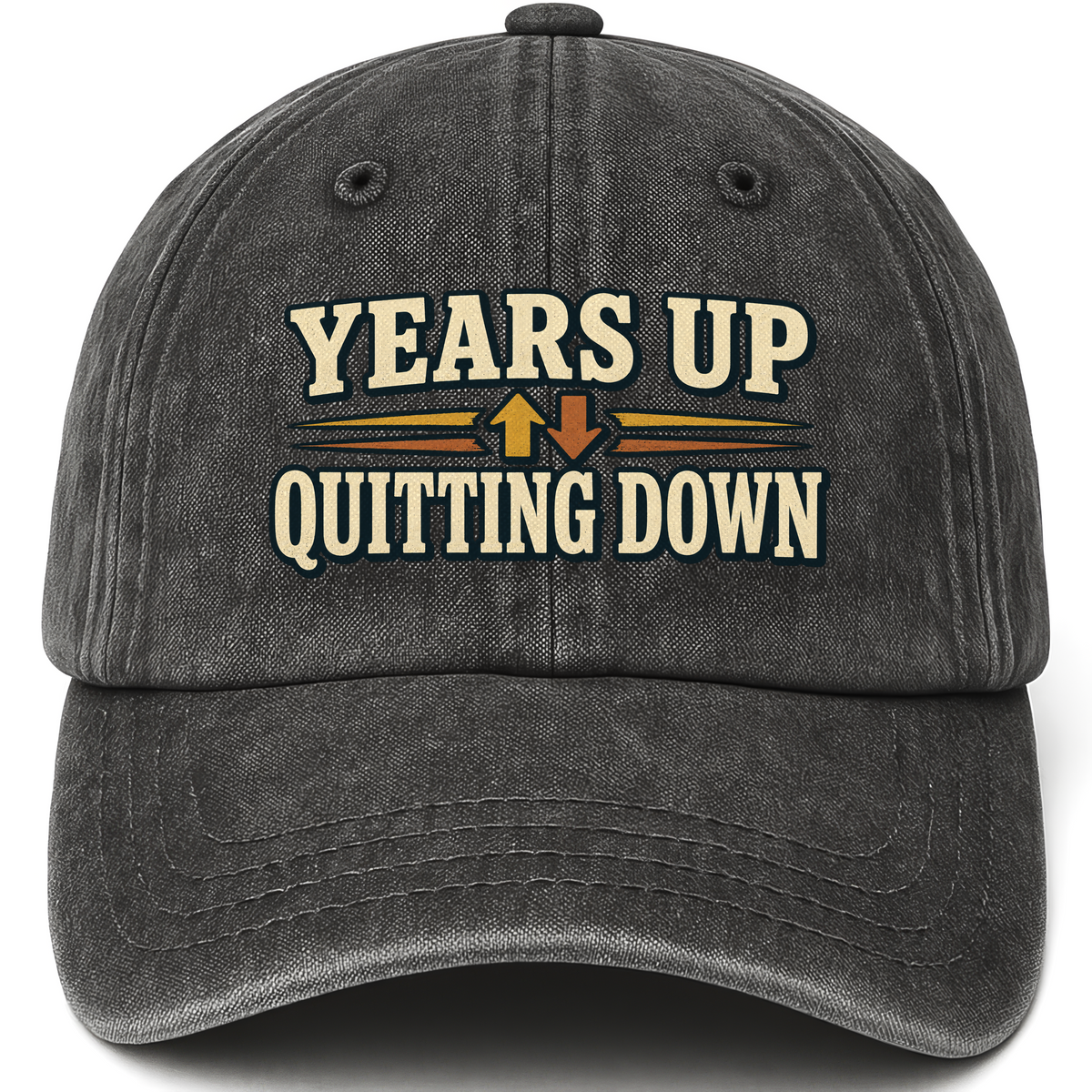 Black vintage washed cap with Years Up Outting Down printed front design