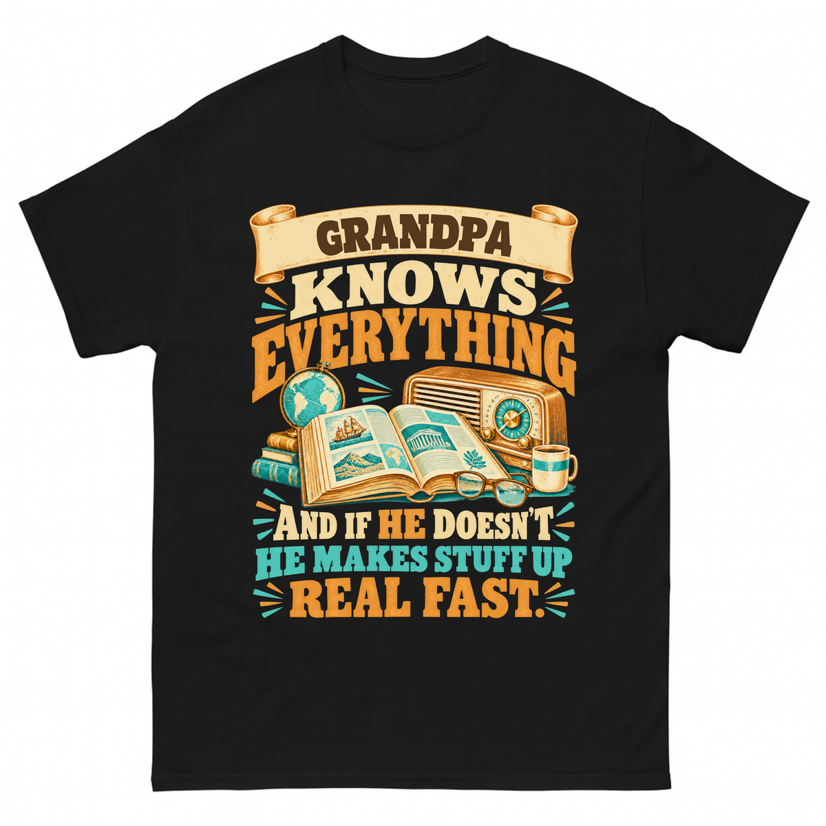 Black vintage t-shirt with Your Name Knows Everything printed front design