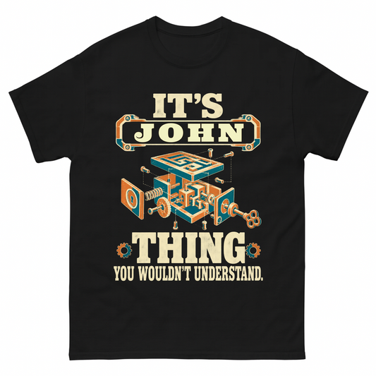 Black vintage t-shirt with It's Your Name Thing Puzzle printed front design