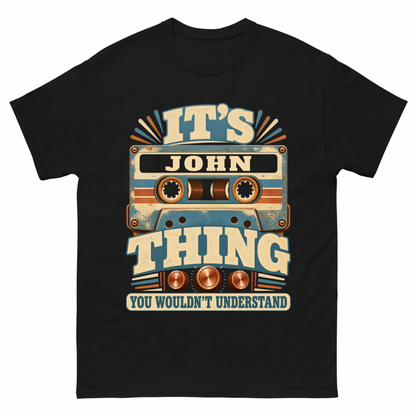 Black vintage t-shirt with It's Your Name Thing printed front design