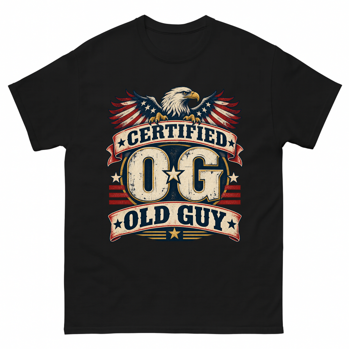 Black vintage t-shirt with Certified OG Old Guy printed front design