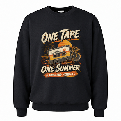 Black vintage sweatshirt with One Tape One Summer A Thousand Memories printed front design