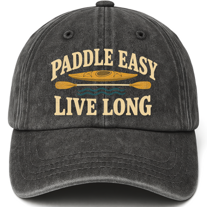 Black vintage washed cap with Paddle Easy Live Long printed front design