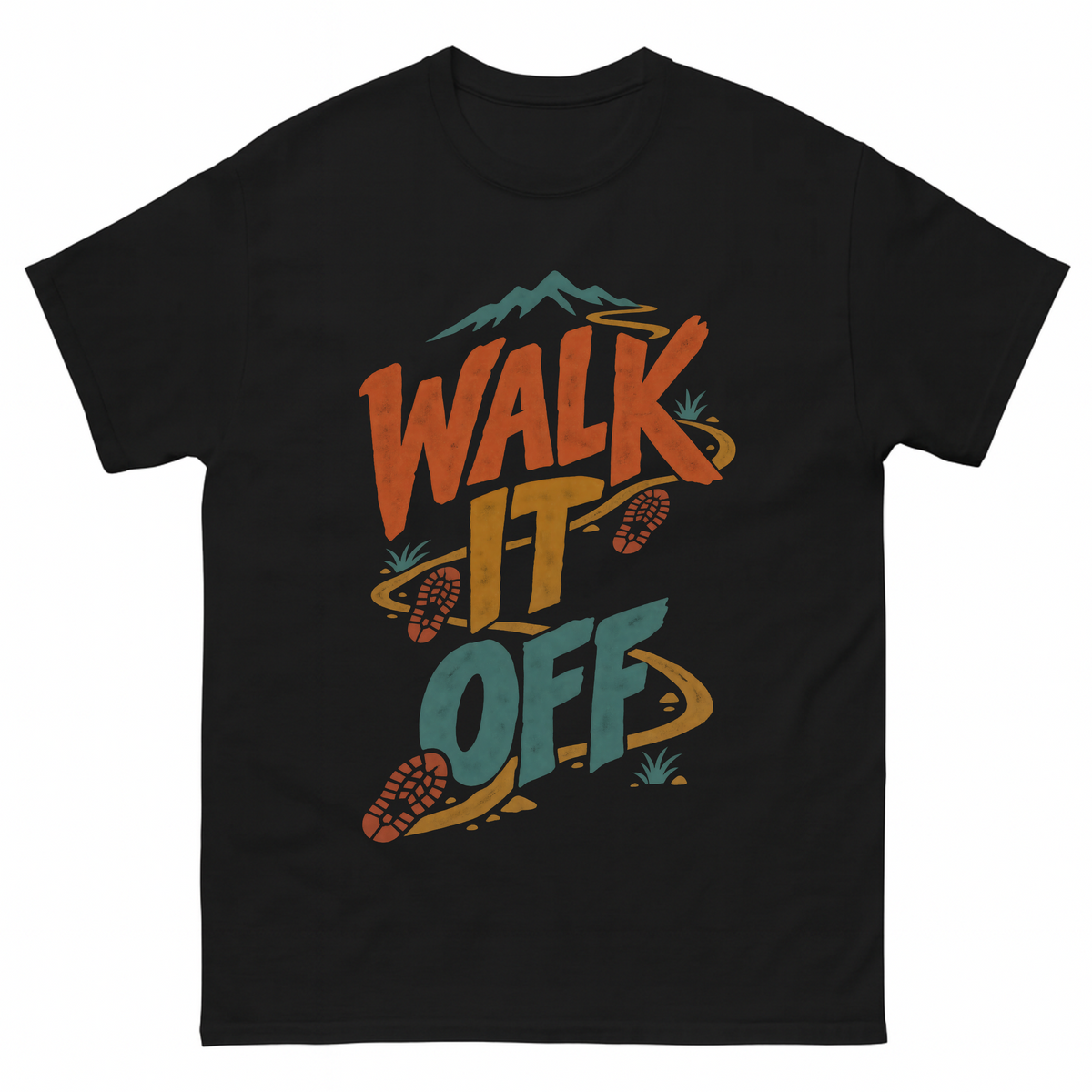 Black vintage t-shirt with Walk It Off printed front design