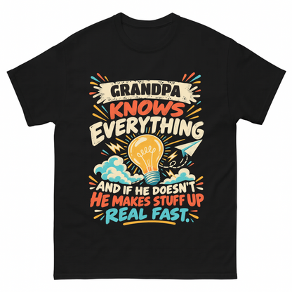 Black vintage t-shirt with Your Name Knows Everything Lightbulb printed front design