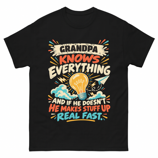 Black vintage t-shirt with Your Name Knows Everything Lightbulb printed front design