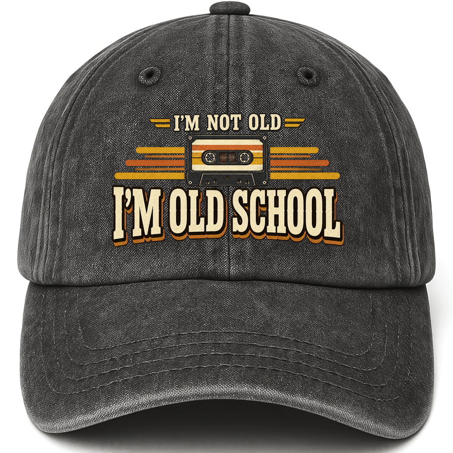 Black vintage washed cap with 41 i m old school ideogram 4x TRIM pad80 printed front design