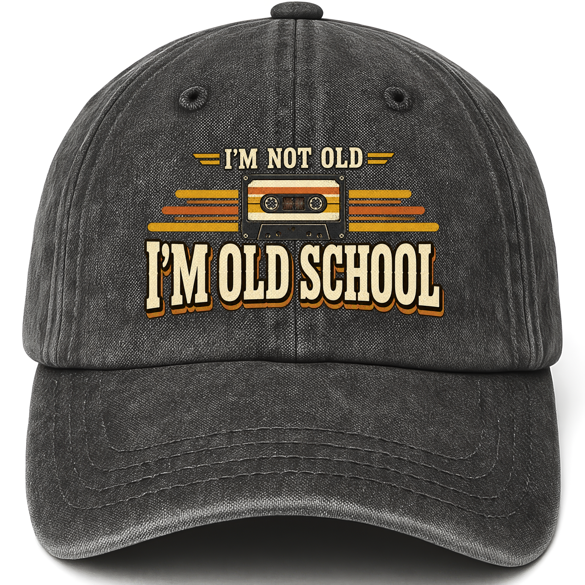 Black vintage washed cap with 41 i m old school ideogram 4x TRIM pad80 printed front design