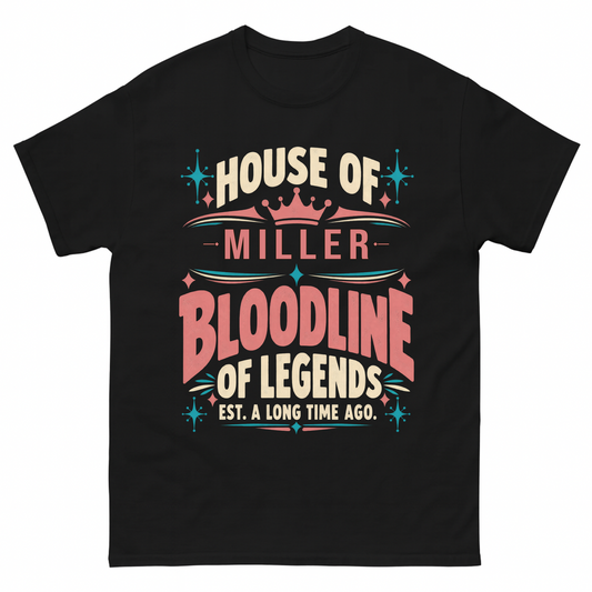 Black vintage t-shirt with House Of Your Family Name Bloodline Of Legends Pink Crown printed front design