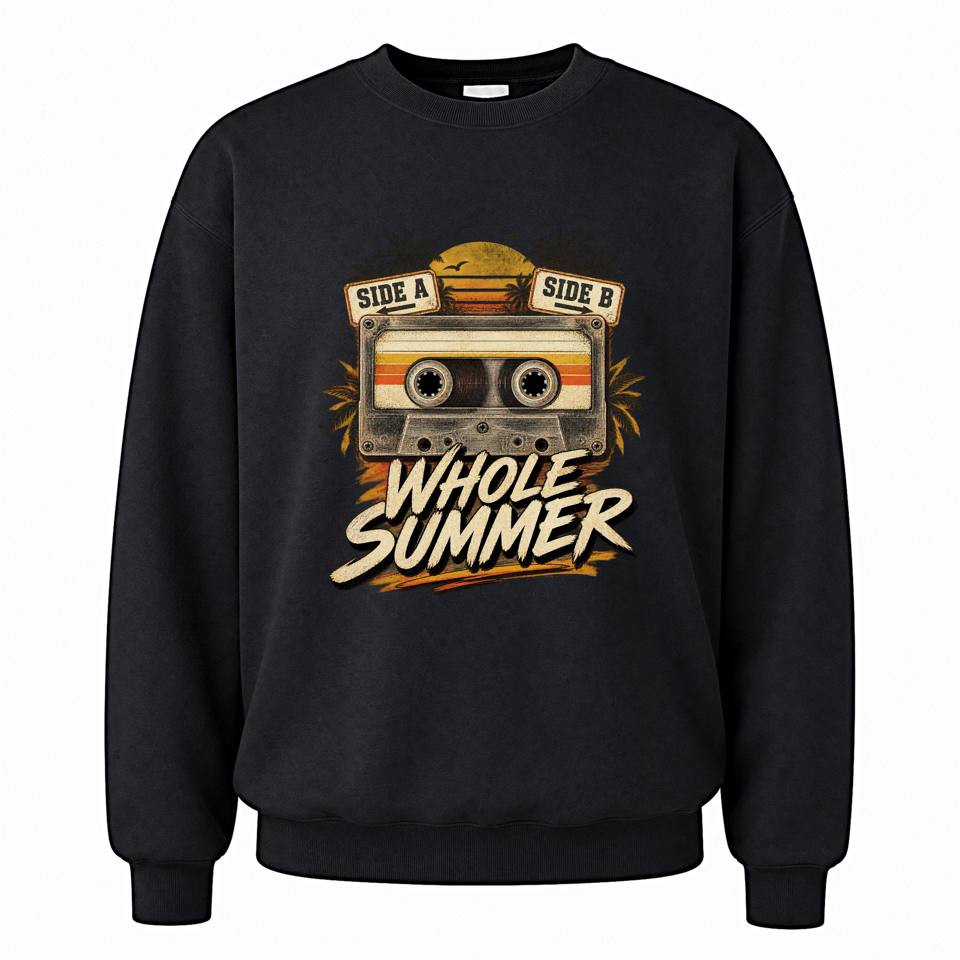 Black vintage sweatshirt with Side A Side B Whole Summer printed front design
