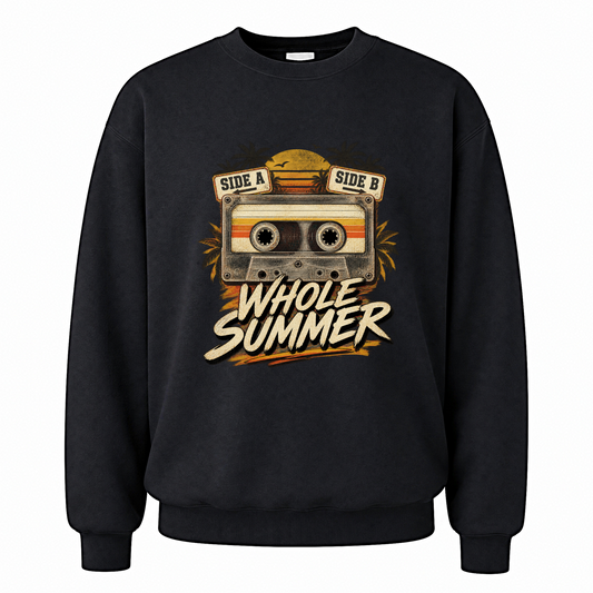 Black vintage sweatshirt with Side A Side B Whole Summer printed front design