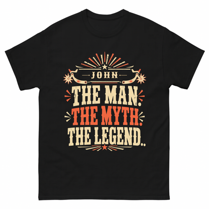 Black vintage t-shirt with Your Name The Man The Myth The Legend Western printed front design
