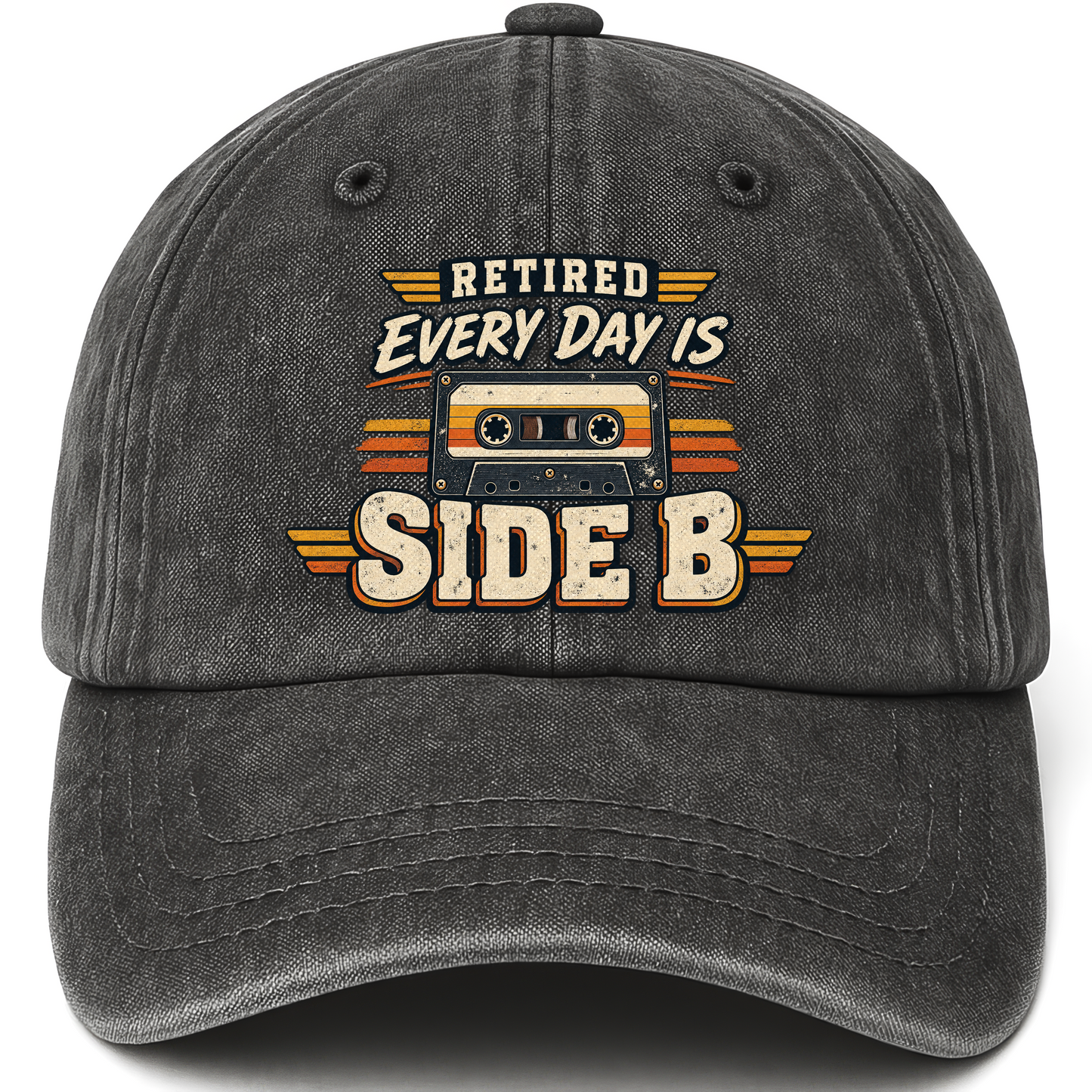 Black vintage washed cap with 38 every day is side b ideogram 4x TRIM pad80 printed front design