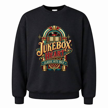 Black vintage sweatshirt with Jukebox Heart Classic Hits Only printed front design