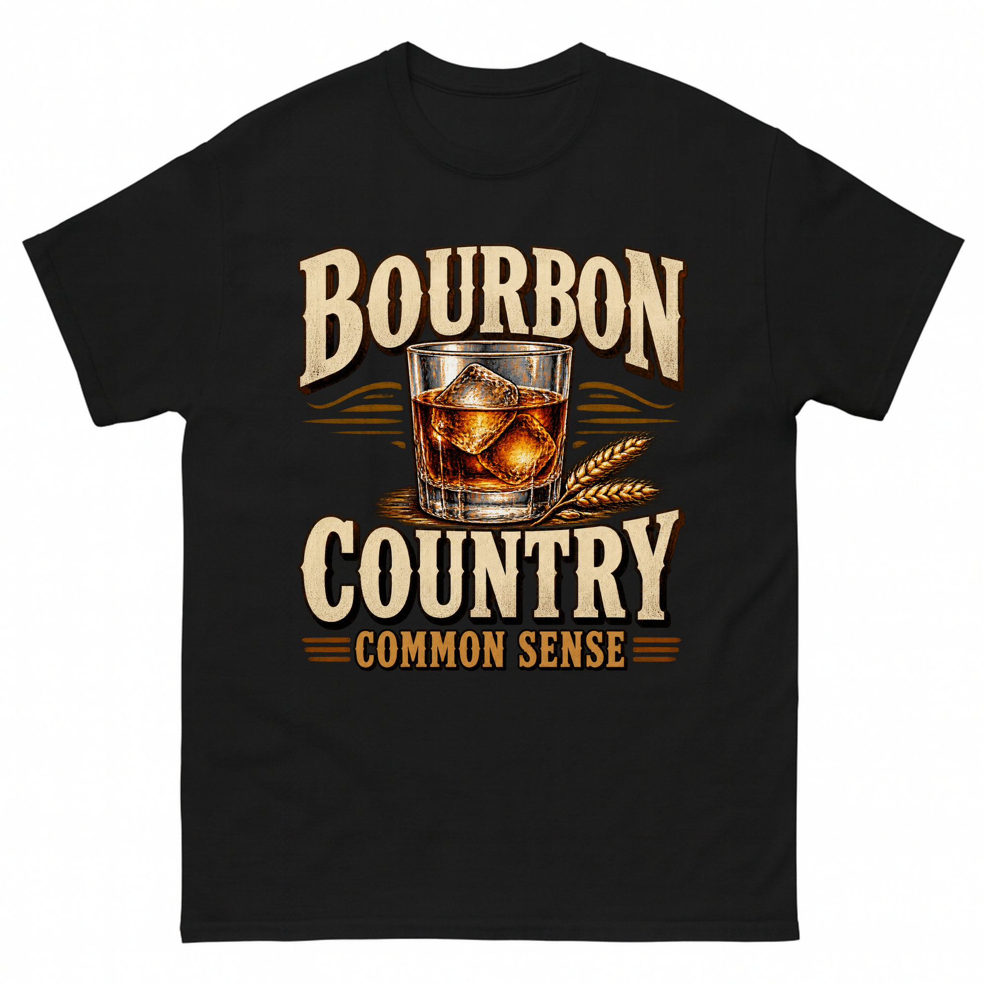 Black vintage t-shirt with Bourbon Country Common Sense printed front design