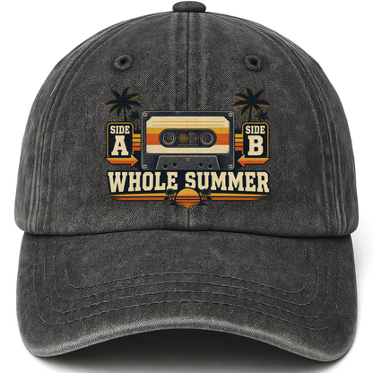 Black vintage washed cap with Side A Side B Whole Summer printed front design