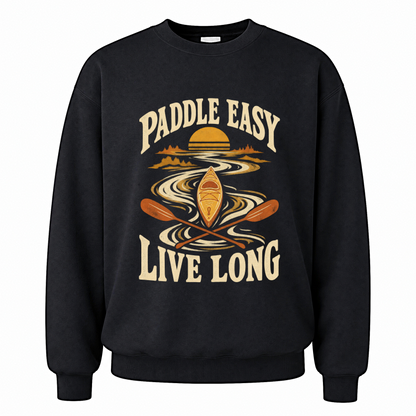 Black vintage sweatshirt with Paddle Easy Live Long printed front design