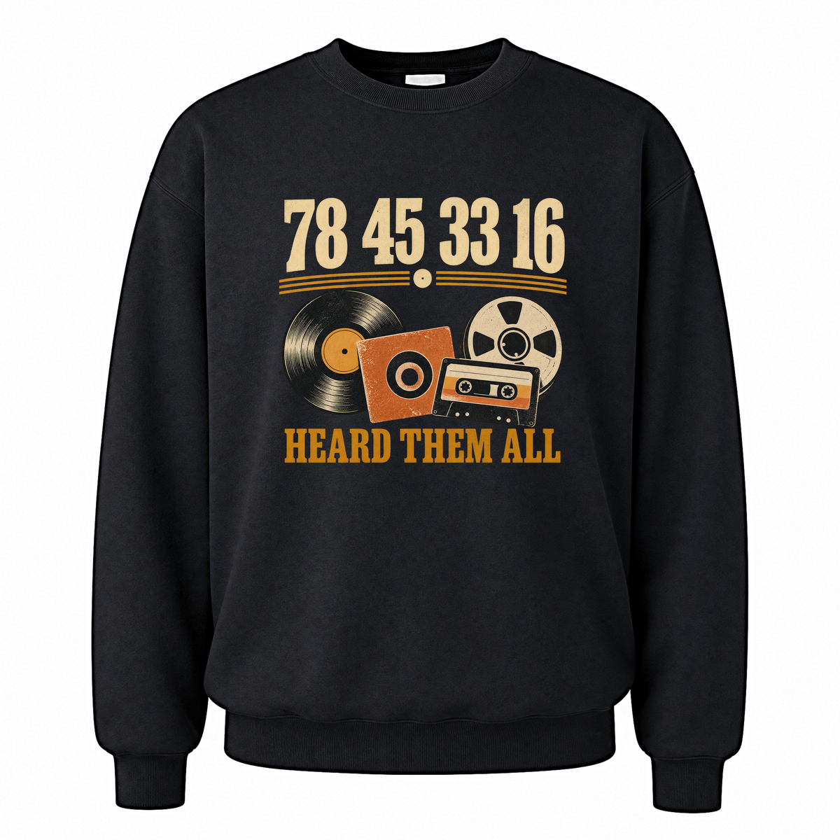 Black vintage sweatshirt with 78 45 3316 Hard Them All printed front design